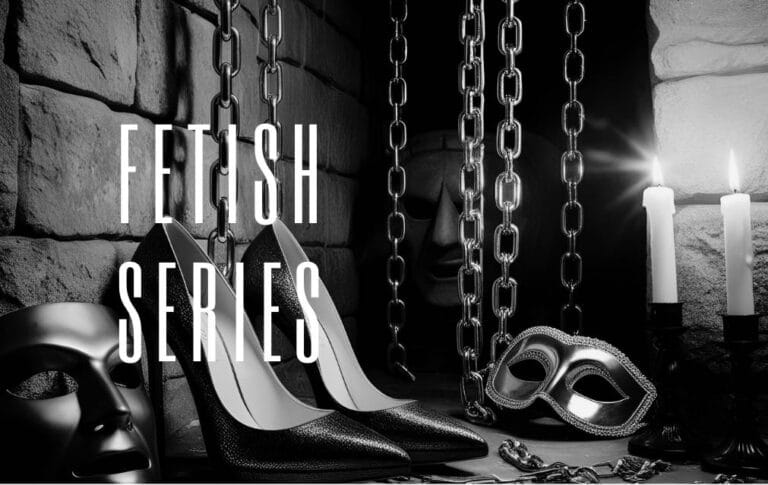a pair of high heels and a bunch of masks in a dungeon